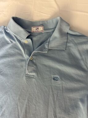 Southern Tide Polo Shirt Mens Large Blue Tailored Fit Cotton Stretch Fish